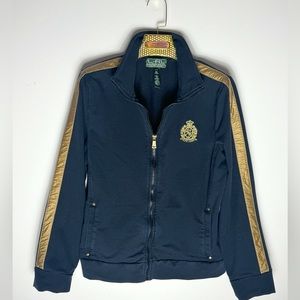 Lauren Active Ralph Lauren black gold embroidered Crown Crest jacket size Large